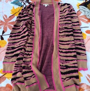 Women's Striped Cardigan Sweater - Pink and Brown